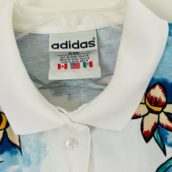Vintage 80’s Adidas Women’s Sz M Tropical Floral S/S Button Up Polo Shirt EUC - Picture 5 of 8